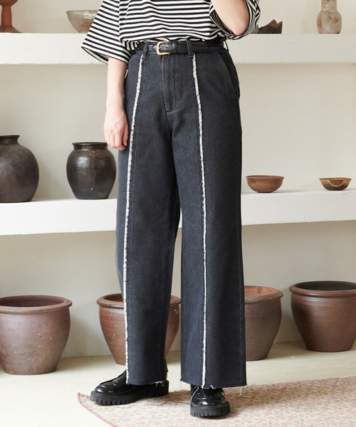 ONCILY(オンシェリー)の「FRINGE STRAIGHT DENIM PANTS / フリンジストレートデニムパンツ(デニムパンツ・メンズ・ライトブルー/ブラック/インディゴブルー・SMALL/MEDIUM/LARGE)」の1枚目の写真