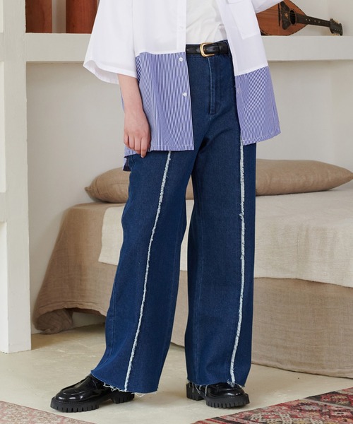 ONCILY(オンシェリー)の「FRINGE STRAIGHT DENIM PANTS / フリンジストレートデニムパンツ(デニムパンツ・メンズ・ライトブルー/ブラック/インディゴブルー・SMALL/MEDIUM/LARGE)」の3枚目の写真