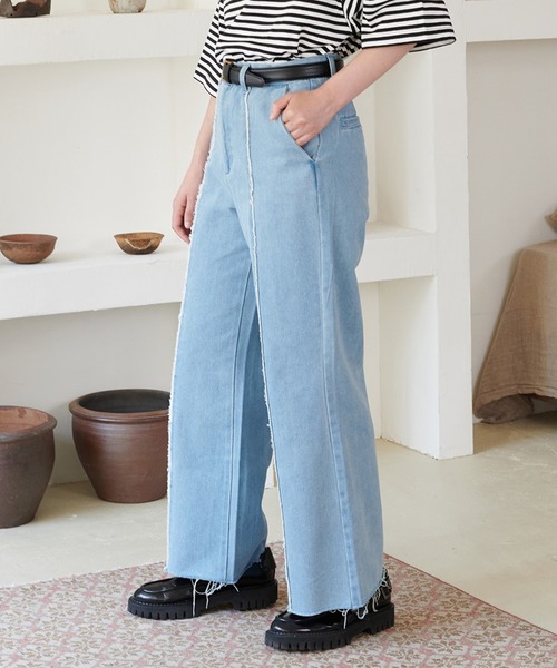 ONCILY(オンシェリー)の「FRINGE STRAIGHT DENIM PANTS / フリンジストレートデニムパンツ(デニムパンツ・メンズ・ライトブルー/ブラック/インディゴブルー・SMALL/MEDIUM/LARGE)」の4枚目の写真