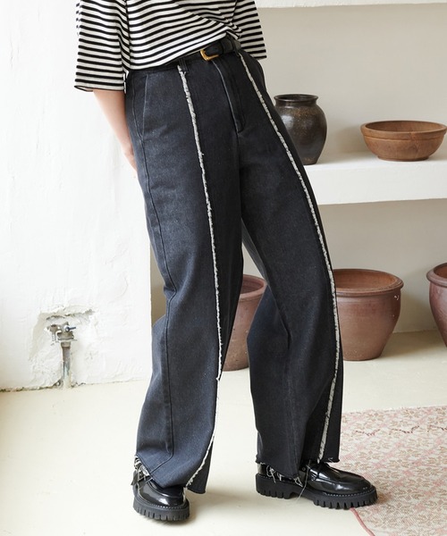 ONCILY(オンシェリー)の「FRINGE STRAIGHT DENIM PANTS / フリンジストレートデニムパンツ(デニムパンツ・メンズ・ライトブルー/ブラック/インディゴブルー・SMALL/MEDIUM/LARGE)」の14枚目の写真