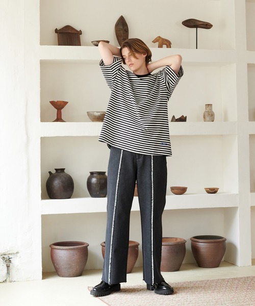 ONCILY(オンシェリー)の「FRINGE STRAIGHT DENIM PANTS / フリンジストレートデニムパンツ(デニムパンツ・メンズ・ライトブルー/ブラック/インディゴブルー・SMALL/MEDIUM/LARGE)」の17枚目の写真