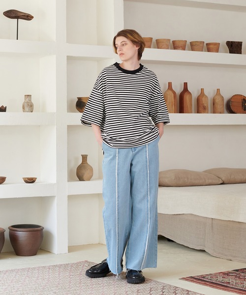 ONCILY(オンシェリー)の「FRINGE STRAIGHT DENIM PANTS / フリンジストレートデニムパンツ(デニムパンツ・メンズ・ライトブルー/ブラック/インディゴブルー・SMALL/MEDIUM/LARGE)」の8枚目の写真