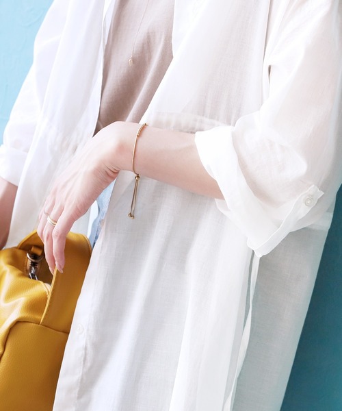 reca（レカ）の「【UVカット】袖ロールアップウエストドロストシアーワンピース（シャツワンピース・レディース・ブラック/オフホワイト/イエロー・FREE）」の12枚目の写真