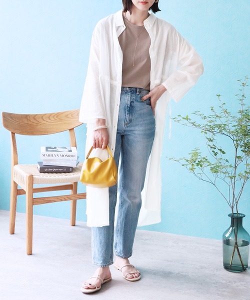 reca（レカ）の「【UVカット】袖ロールアップウエストドロストシアーワンピース（シャツワンピース・レディース・ブラック/オフホワイト/イエロー・FREE）」の10枚目の写真