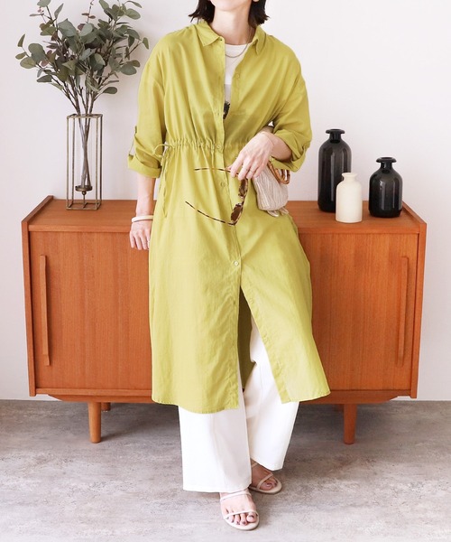 reca（レカ）の「【UVカット】袖ロールアップウエストドロストシアーワンピース（シャツワンピース・レディース・ブラック/オフホワイト/イエロー・FREE）」の16枚目の写真