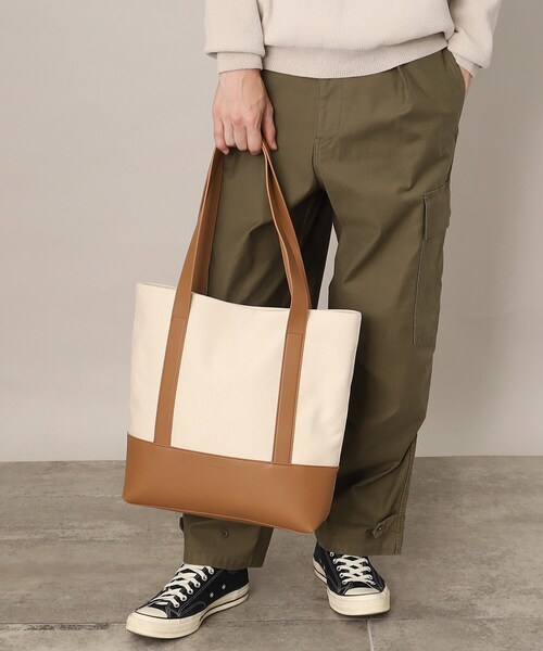 THE SHOP TK （ザ ショップ ティーケー ）の「◆【BOUO／防汚】キャンバストートバッグ（トートバッグ・メンズ・ダークブラウン/ブラック/オフホワイト・00）」の3枚目の写真
