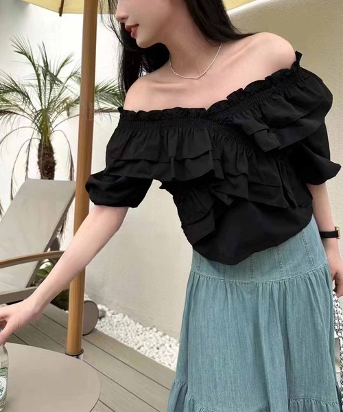 NANEA(ナネア)の「ラッフルフリルブラウス(シャツ/ブラウス・レディース・ホワイト/ブラック/サックスブルー/ピンク・FREE)」の6枚目の写真