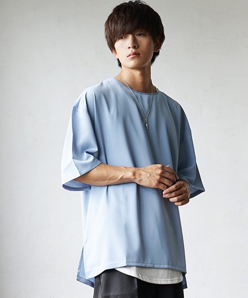 MinoriTY(マイノリティ)の「【MinoriTY】さらさら夏素材とろみシャイニーTシャツ ビッグTシャツ オーバーサイズ ルーズシルエット カットソー メンズ 夏服(Tシャツ/カットソー・メンズ・ブラック/ブルー/カーキ/ピンク/ベージュ・L/M/S)」の14枚目の写真