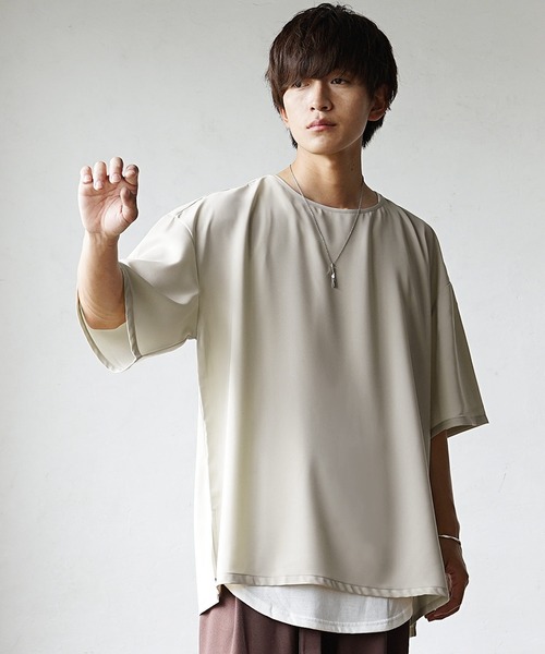 MinoriTY(マイノリティ)の「【MinoriTY】さらさら夏素材とろみシャイニーTシャツ ビッグTシャツ オーバーサイズ ルーズシルエット カットソー メンズ 夏服(Tシャツ/カットソー・メンズ・ブラック/ブルー/カーキ/ピンク/ベージュ・L/M/S)」の9枚目の写真