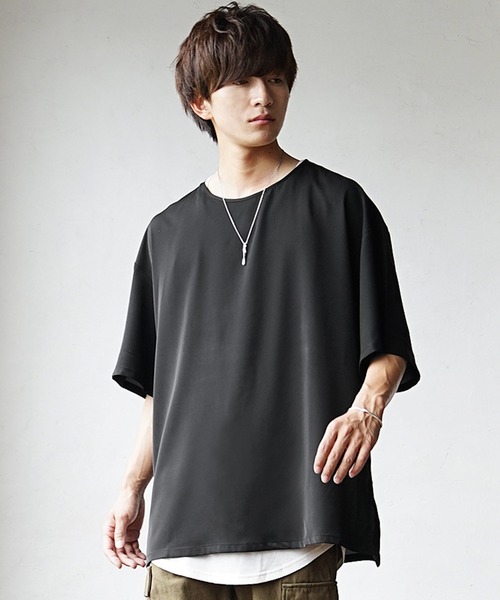 MinoriTY】さらさら夏素材とろみシャイニーTシャツ ビッグTシャツ 