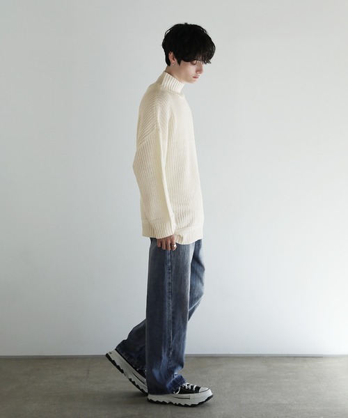 ASTRONOMY(アストロノミー)の「Buyer's Select/ビッグシルエット畦編み切替モックネックニット(ニット/セーター・メンズ・ベージュ/ホワイト/グリーン/ブラック/グレー・L/M)」の11枚目の写真
