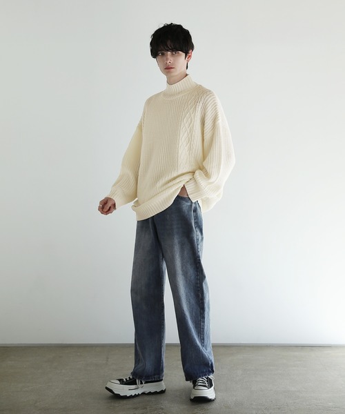 ASTRONOMY(アストロノミー)の「Buyer's Select/ビッグシルエット畦編み切替モックネックニット(ニット/セーター・メンズ・ベージュ/ホワイト/グリーン/ブラック/グレー・L/M)」の13枚目の写真