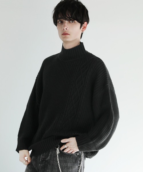 ASTRONOMY(アストロノミー)の「Buyer's Select/ビッグシルエット畦編み切替モックネックニット(ニット/セーター・メンズ・ベージュ/ホワイト/グリーン/ブラック/グレー・L/M)」の14枚目の写真