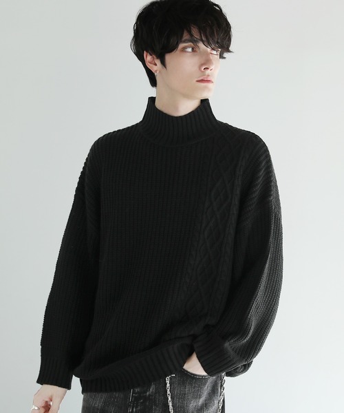 ASTRONOMY(アストロノミー)の「Buyer's Select/ビッグシルエット畦編み切替モックネックニット(ニット/セーター・メンズ・ベージュ/ホワイト/グリーン/ブラック/グレー・L/M)」の15枚目の写真