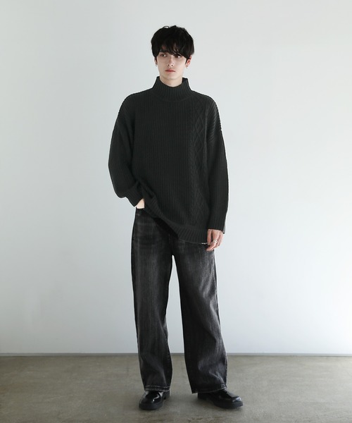 ASTRONOMY(アストロノミー)の「Buyer's Select/ビッグシルエット畦編み切替モックネックニット(ニット/セーター・メンズ・ベージュ/ホワイト/グリーン/ブラック/グレー・L/M)」の19枚目の写真