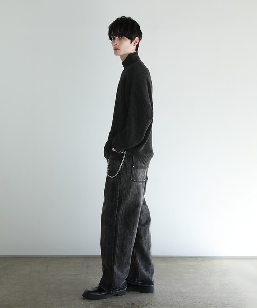 ASTRONOMY(アストロノミー)の「Buyer's Select/ビッグシルエット畦編み切替モックネックニット(ニット/セーター・メンズ・ベージュ/ホワイト/グリーン/ブラック/グレー・L/M)」の20枚目の写真