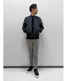 aoure　アウールレザー　スタジャン　コンビレザーブルゾン　切替　異素材 aoure アウールレザー スタジャン コンビレザーブルゾン 切替 異素材