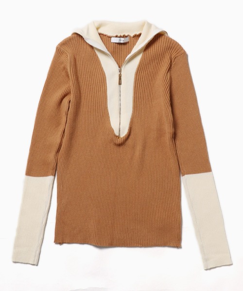 ROOPTOKYO（ループトウキョウ）の「Bicolor half-zip knit/バイカラーハーフジップニット（Tシャツ/カットソー・レディース・グレー/モカ/ホワイト/ブラック・L/M/S）」の4枚目の写真