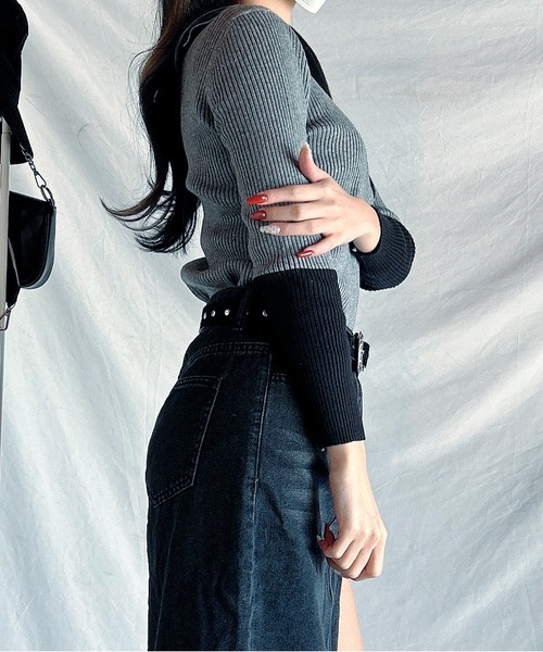 ROOPTOKYO（ループトウキョウ）の「Bicolor half-zip knit/バイカラーハーフジップニット（Tシャツ/カットソー・レディース・グレー/モカ/ホワイト/ブラック・L/M/S）」の9枚目の写真