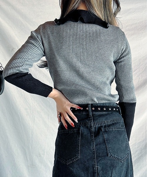 セール】Bicolor half-zip knit/バイカラーハーフジップニット