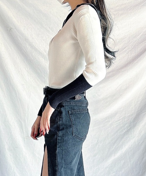 ハーフジップバイカラーニット セール】Bicolor half-zip knit/バイカラーハーフジップニット