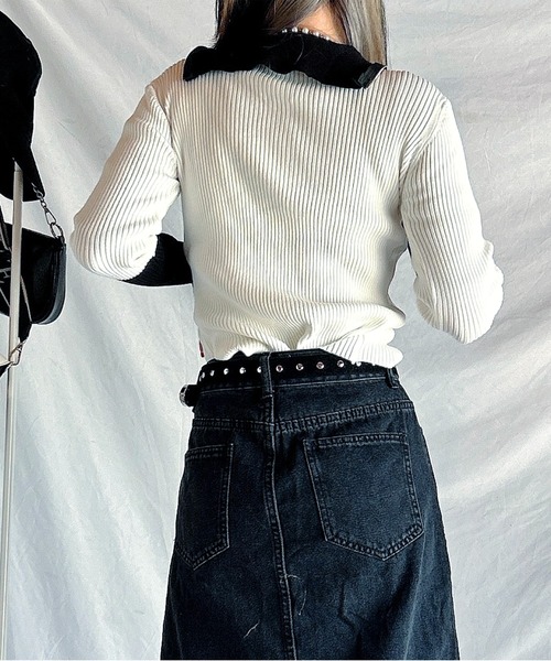 ROOPTOKYO（ループトウキョウ）の「Bicolor half-zip knit/バイカラーハーフジップニット（Tシャツ/カットソー・レディース・グレー/モカ/ホワイト/ブラック・L/M/S）」の13枚目の写真