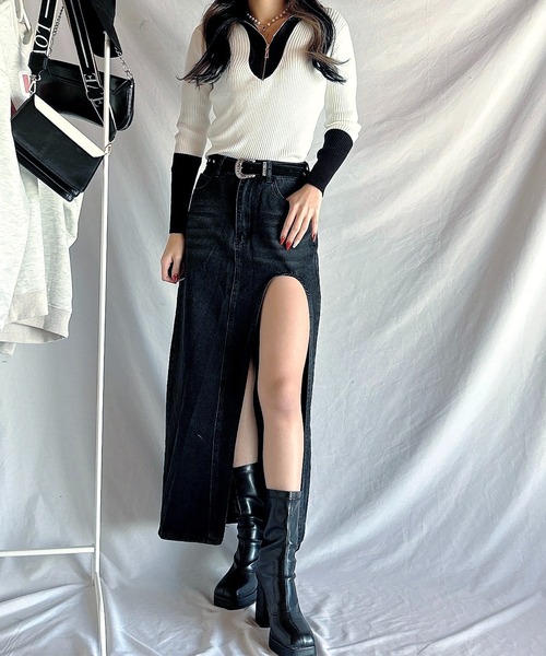 ROOPTOKYO（ループトウキョウ）の「Bicolor half-zip knit/バイカラーハーフジップニット（Tシャツ/カットソー・レディース・グレー/モカ/ホワイト/ブラック・L/M/S）」の14枚目の写真