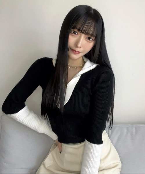 ROOPTOKYO（ループトウキョウ）の「Bicolor half-zip knit/バイカラーハーフジップニット（Tシャツ/カットソー・レディース・グレー/モカ/ホワイト/ブラック・L/M/S）」の8枚目の写真