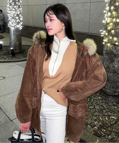 ROOPTOKYO（ループトウキョウ）の「Bicolor half-zip knit/バイカラーハーフジップニット（Tシャツ/カットソー・レディース・グレー/モカ/ホワイト/ブラック・L/M/S）」の10枚目の写真