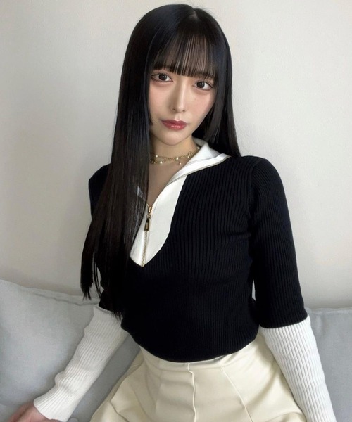 ROOPTOKYO（ループトウキョウ）の「Bicolor half-zip knit/バイカラーハーフジップニット（Tシャツ/カットソー・レディース・グレー/モカ/ホワイト/ブラック・L/M/S）」の5枚目の写真