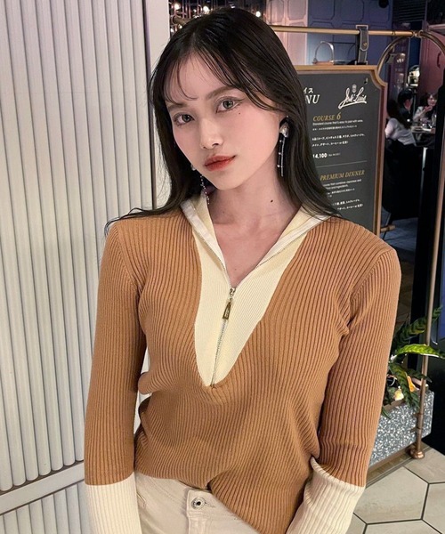 セール】Bicolor half-zip knit/バイカラーハーフジップニット