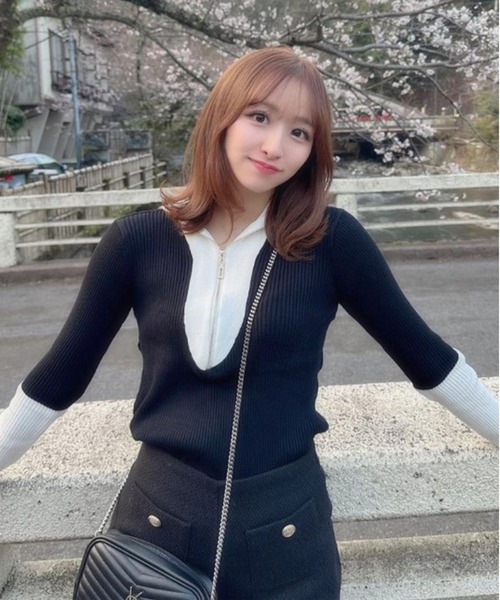 ROOPTOKYO（ループトウキョウ）の「Bicolor half-zip knit/バイカラーハーフジップニット（Tシャツ/カットソー・レディース・グレー/モカ/ホワイト/ブラック・L/M/S）」の18枚目の写真