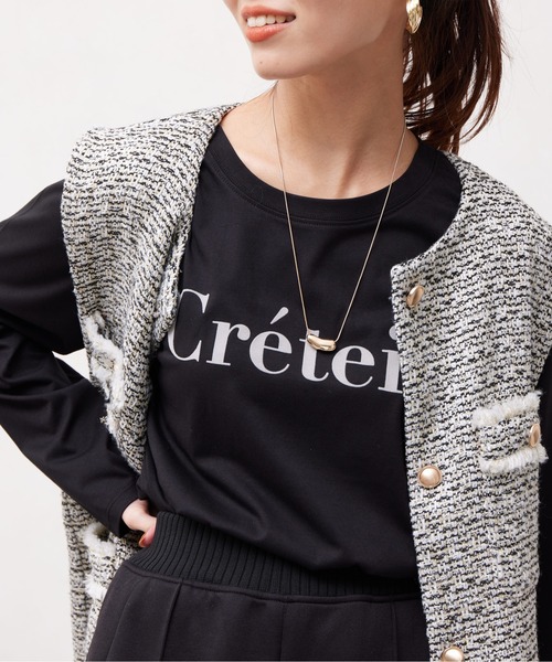 Chez toi(シェトワ)の「フロッキーロゴロンTシャツ(Tシャツ/カットソー・レディース・グレイッシュベージュ/オフホワイト/チャコールグレー/ブラック・FREE)」の2枚目の写真