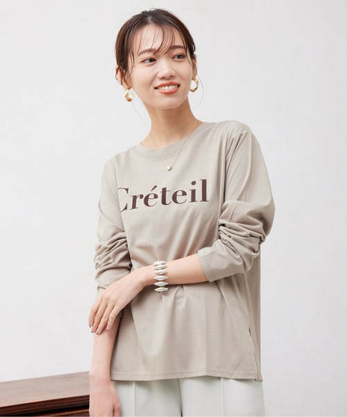 Chez toi(シェトワ)の「フロッキーロゴロンTシャツ(Tシャツ/カットソー・レディース・グレイッシュベージュ/オフホワイト/チャコールグレー/ブラック・FREE)」の8枚目の写真