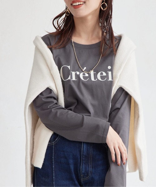 Chez toi(シェトワ)の「フロッキーロゴロンTシャツ(Tシャツ/カットソー・レディース・グレイッシュベージュ/オフホワイト/チャコールグレー/ブラック・FREE)」の11枚目の写真