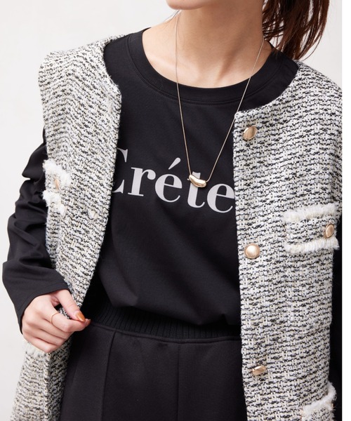 Chez toi(シェトワ)の「フロッキーロゴロンTシャツ(Tシャツ/カットソー・レディース・グレイッシュベージュ/オフホワイト/チャコールグレー/ブラック・FREE)」の16枚目の写真