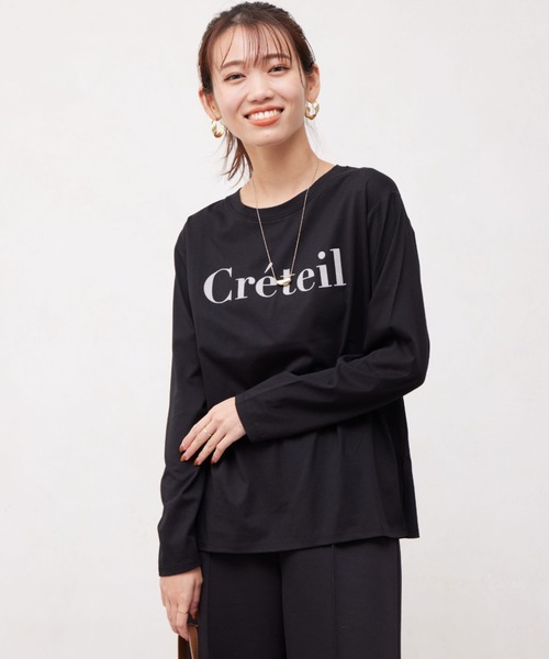 Chez toi(シェトワ)の「フロッキーロゴロンTシャツ(Tシャツ/カットソー・レディース・グレイッシュベージュ/オフホワイト/チャコールグレー/ブラック・FREE)」の20枚目の写真