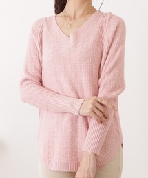 レースvネックピンクニット♡ Lace Ladies｜レースレディースのニット/セーター（ピンク/桃色