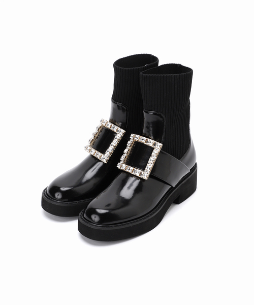 LE TALON バックル付きブラックロングブーツ ラウンドジョッキーブーツ（ロングブーツ）｜LE TALON（ル タロン）の