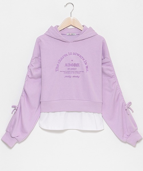by LOVEiT(バイラビット)の「袖ドロストレイヤード風プルオーバー(パーカー・キッズ・ラベンダー/ネイビー/イエロー・120cm/130cm/140cm/150cm/160cm)」の2枚目の写真
