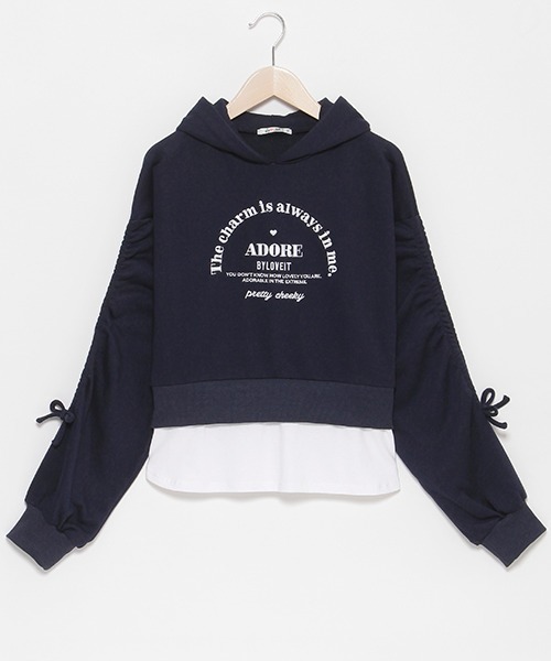 by LOVEiT(バイラビット)の「袖ドロストレイヤード風プルオーバー(パーカー・キッズ・ラベンダー/ネイビー/イエロー・120cm/130cm/140cm/150cm/160cm)」の10枚目の写真