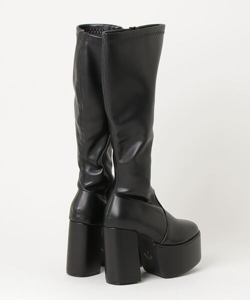 LOVEHUNTER（ラブハンター）の「LOVEHUNTER スクエアトゥ厚底バルキーソール ストレッチロングブーツ 10.5cmヒール（ブーツ・レディース・ブラック/アイボリー/ブラック系その他・S/LL/L/M）」の9枚目の写真