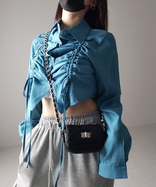 me+em select ダブルリボンシャーリングショートシアーシャツ ホワイト me+em select ダブルリボンシャーリングショートシアーシャツ ホワイト