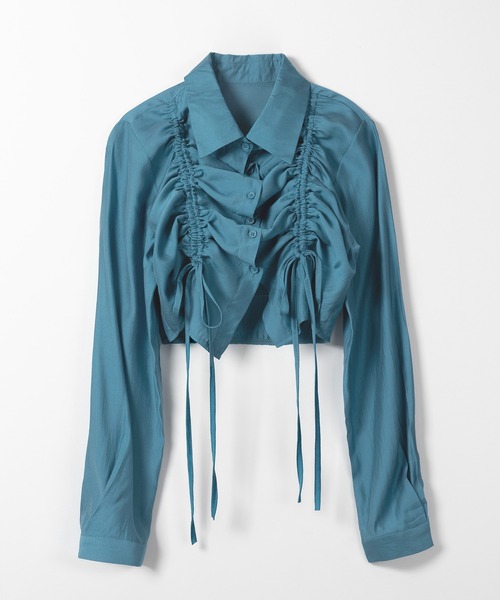 me+em select ダブルリボンシャーリングショートシアーシャツ ホワイト me+em select ダブルリボンシャーリングショートシアーシャツ ホワイト