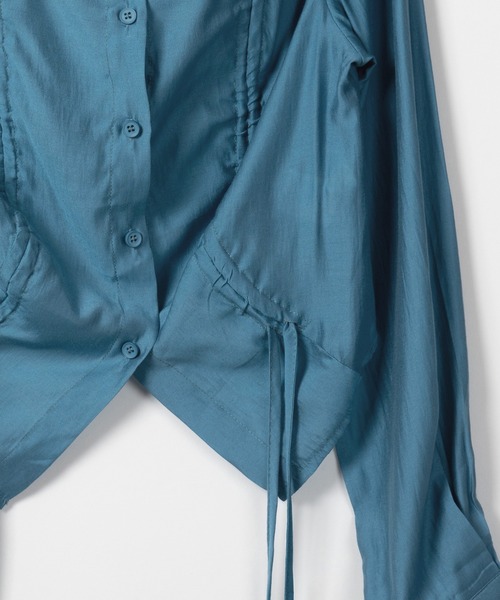 セール】【 3color 】ダブルリボンシャーリングショートシアーシャツ