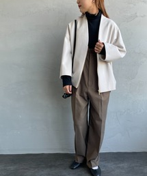 [Jeans Factory Clothes/ジーンズファクトリークローズ] ウールライク ノーカラージップブルゾン