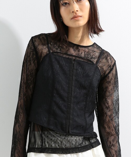 Ray BEAMS(レイビームス)の「Ray BEAMS / ジャカード ビスチェ キャミソール(キャミソール・レディース・ブラック/ホワイト系その他6・1/0)」の2枚目の写真