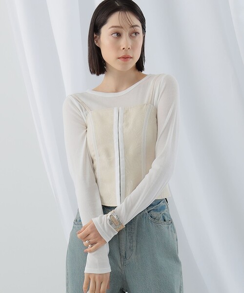 Ray BEAMS(レイビームス)の「Ray BEAMS / ジャカード ビスチェ キャミソール(キャミソール・レディース・ブラック/ホワイト系その他6・1/0)」の6枚目の写真