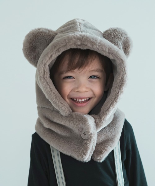 riziere（リジェール）の「くま耳ファー帽子（ニットキャップ/ビーニー・キッズ・アイボリー/グレイッシュベージュ・FREE）」の2枚目の写真
