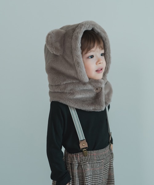 riziere（リジェール）の「くま耳ファー帽子（ニットキャップ/ビーニー・キッズ・アイボリー/グレイッシュベージュ・FREE）」の9枚目の写真